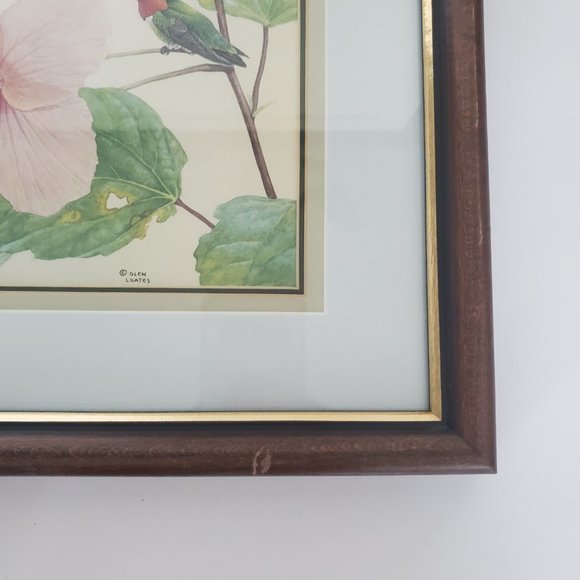 Hummingbird Wall Art Hibiscus Flower Matted & Wood Framed Gallery Wall Piece - Picture 6 of 11